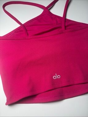 ALO Yoga Hot Pink Ribbed Asymmetric Crop Cami